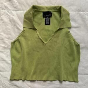 Y2K lime Green collared silk blend knit cropped sleeveless sweater vest medium